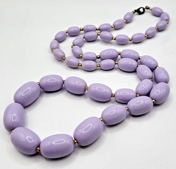 Estate Jewelry - Vintage 60s Lavender Purple Chunky Beaded Necklace Lilac Estate 26in